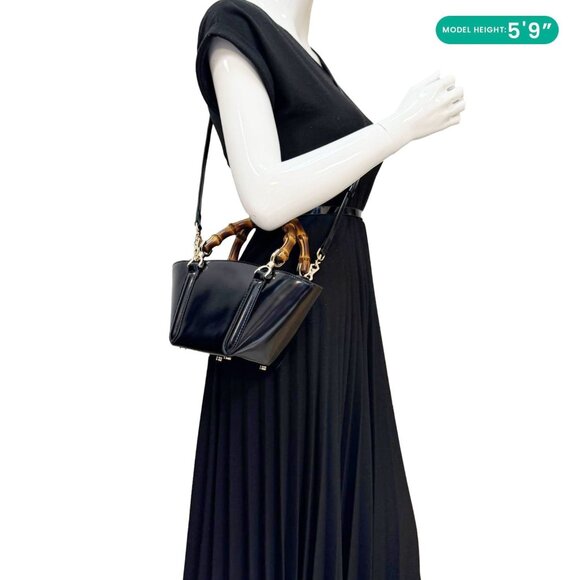 Gucci Bamboo Top Handle Mini Leather Tote Bag Black 805832 - Picture 2 of 16